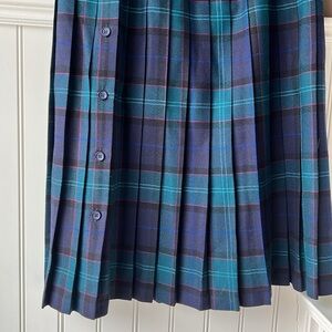 MOFFAT WOOLLENS Vintage Wool Green Purple Plaid Pleated Skirt Size 32” Waist